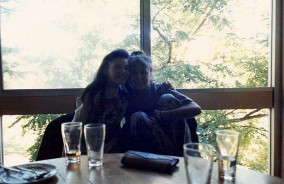 Two students by the Uni Tavern windows, 1991